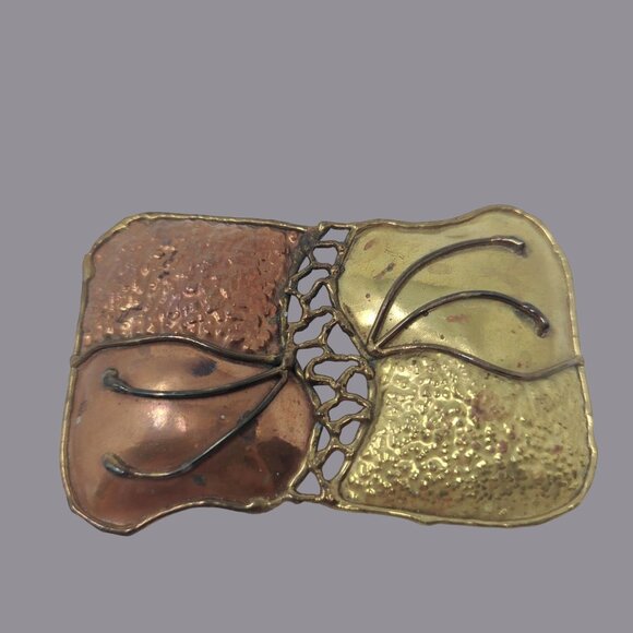 Vintage Accessories - Vintage Brutalist Bronze Metal Belt Buckle Copper